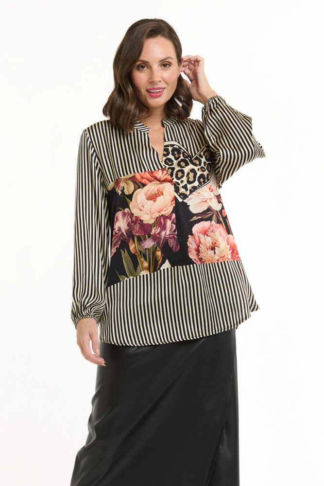 Shop Black & Beige Multi Print Heart Shirt - Origen Imports