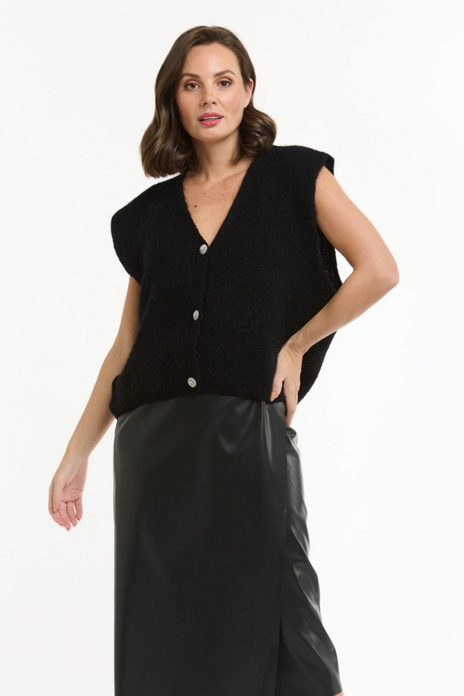 Shop Black Crystal Button Vest - Origen Imports