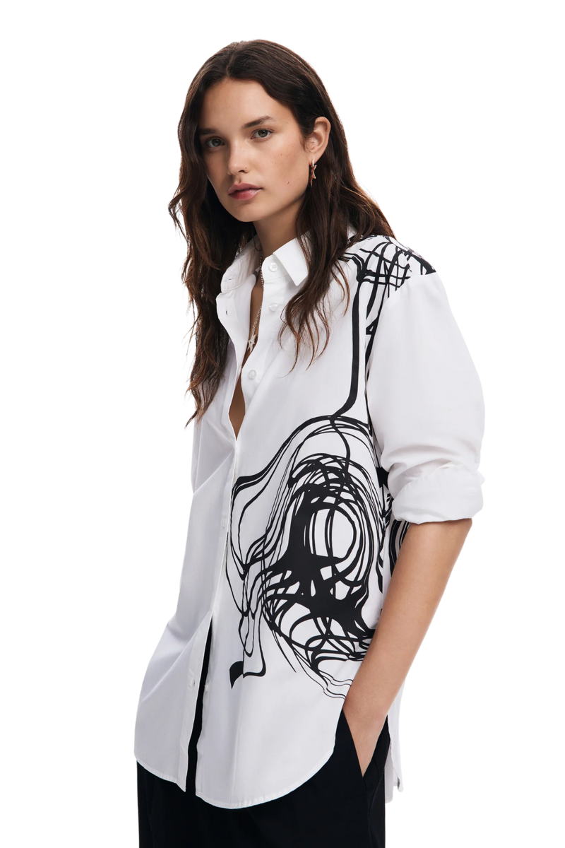 Shop Black Design Oversized White Shirt With By Desigual - Origen Imports