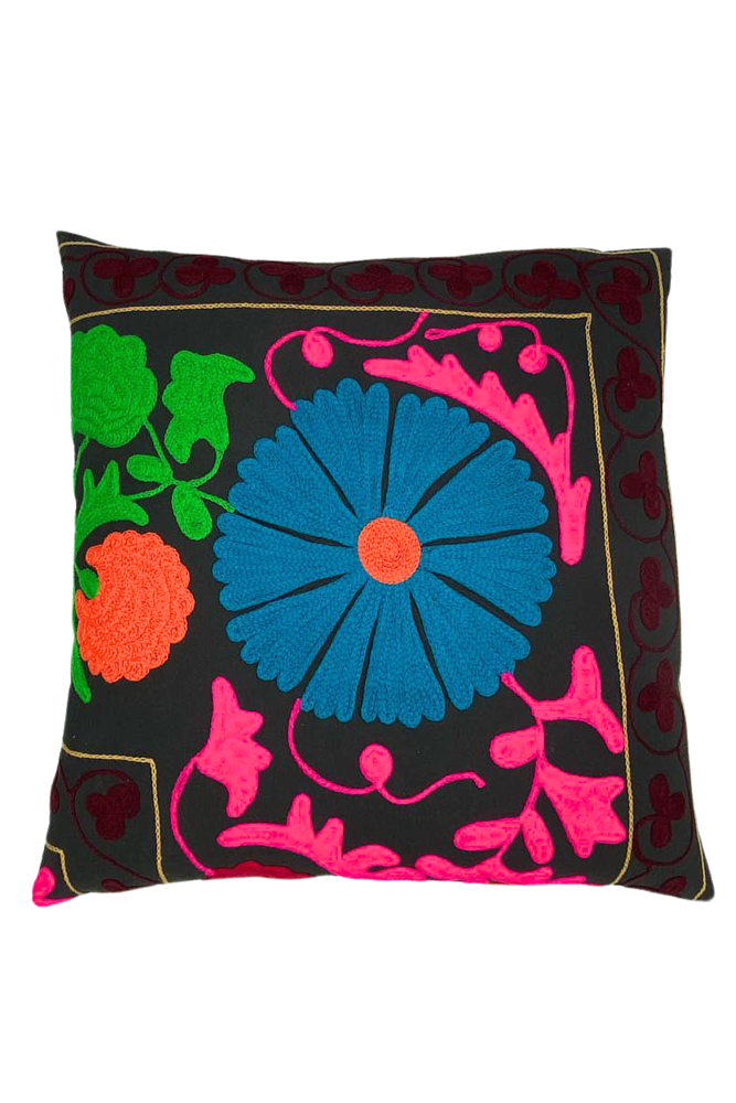 Embroidered Floral Square Cushion (50 x 50 cm) By Origen Imports