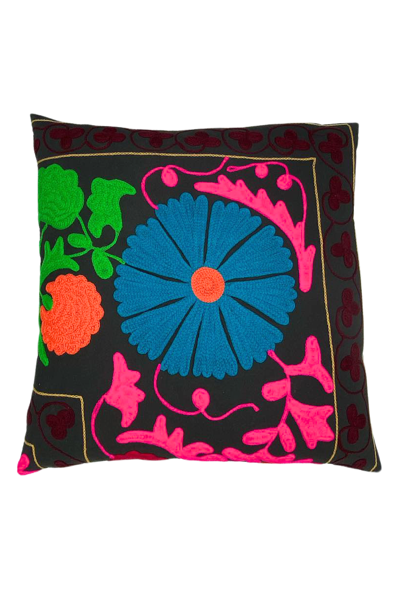 Shop Black Embroidered Floral Square Cushion (50 x 50 cm) By Origen Imports - Origen Imports