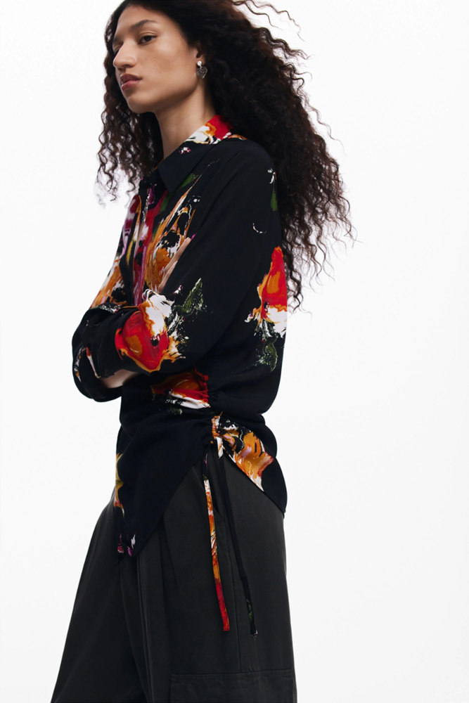 Shop Black & Multi Floral Print Shirt By Desigual - Origen Imports