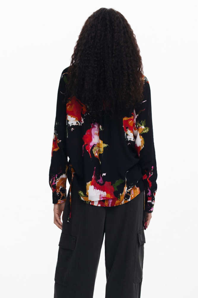 Shop Black & Multi Floral Print Shirt By Desigual - Origen Imports
