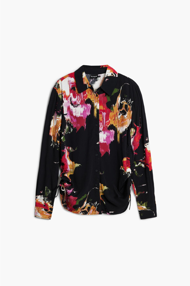 Shop Black & Multi Floral Print Shirt By Desigual - Origen Imports