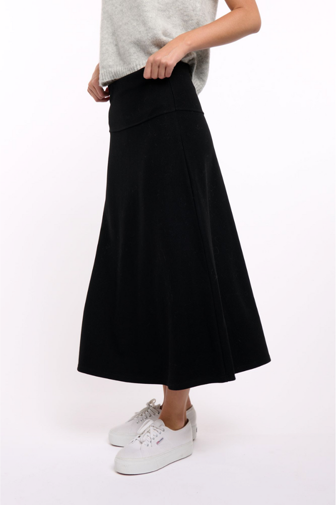 Shop Black Ponte Stretch Midi Skirt By 365 Days - Origen Imports