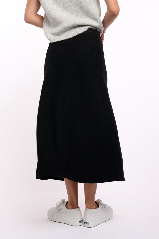 Shop Black Ponte Stretch Midi Skirt By 365 Days - Origen Imports