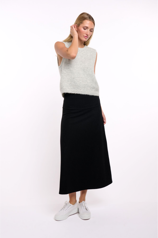 Shop Black Ponte Stretch Midi Skirt By 365 Days - Origen Imports