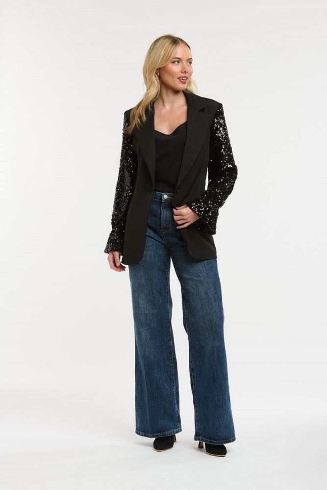 Black Sequin Sleeve Blazer