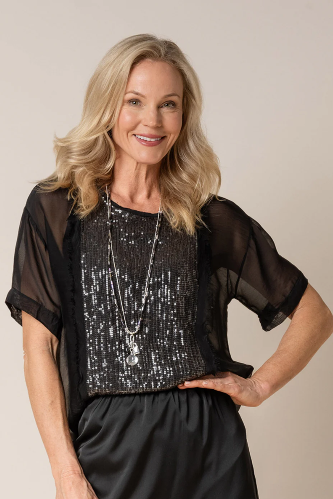 Shop Black Milla Silk Top by Imagine Fashion - Origen Imports