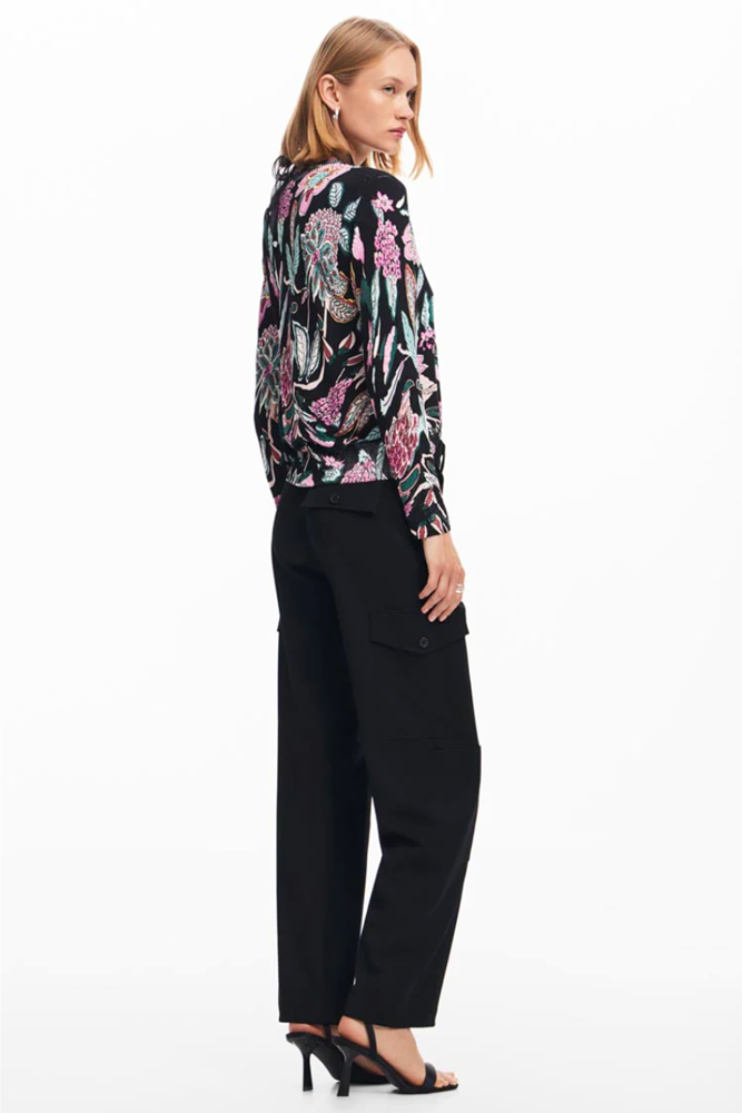 Shop Black Sweater With Floral Details By Desigual - Origen Imports