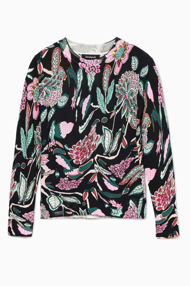 Shop Black Sweater With Floral Details By Desigual - Origen Imports