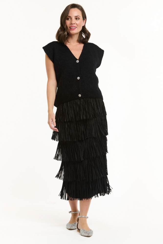 Shop Black Tier Fringe Skirt - Origen Imports