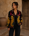Black Velvet Embroidered Jacket with Tiger Flowers