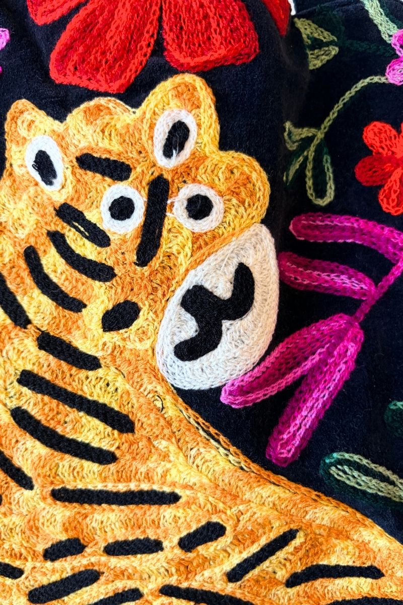 Black Velvet Embroidered Weekend Tiger Bag