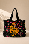Black Velvet Embroidered Weekend Tiger Bag
