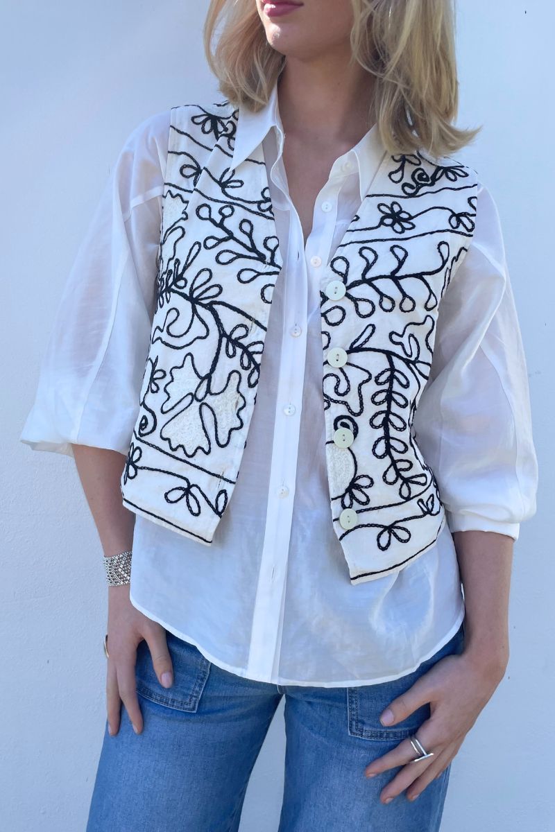 Shop Monara Cotton Embroidered Vest By Origen - Black & White - Origen Imports