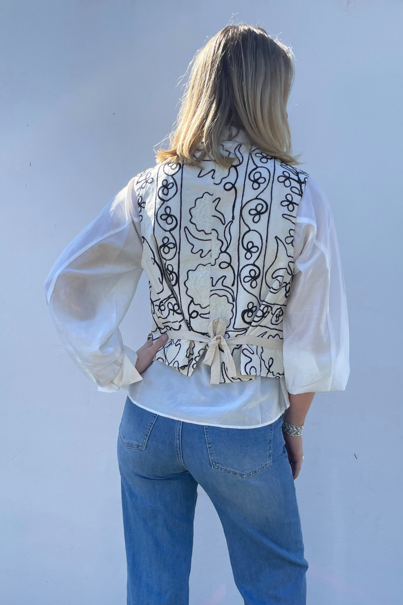 Shop Monara Cotton Embroidered Vest By Origen - Black & White - Origen Imports