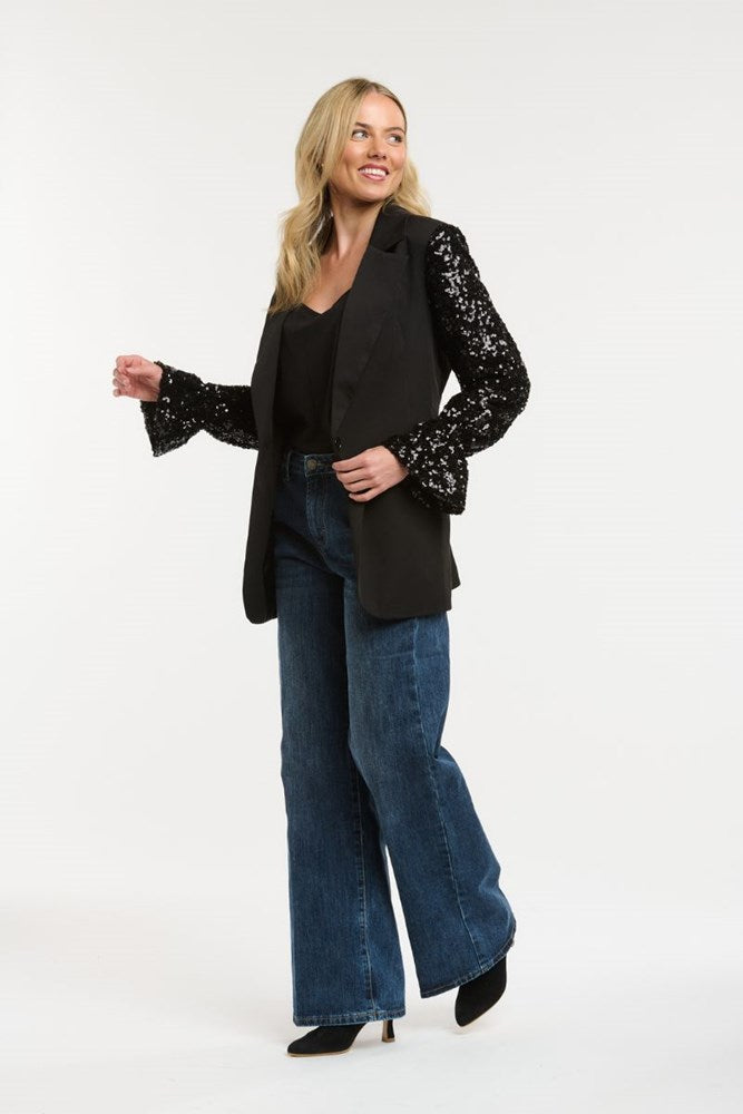 Black Sequin Sleeve Blazer