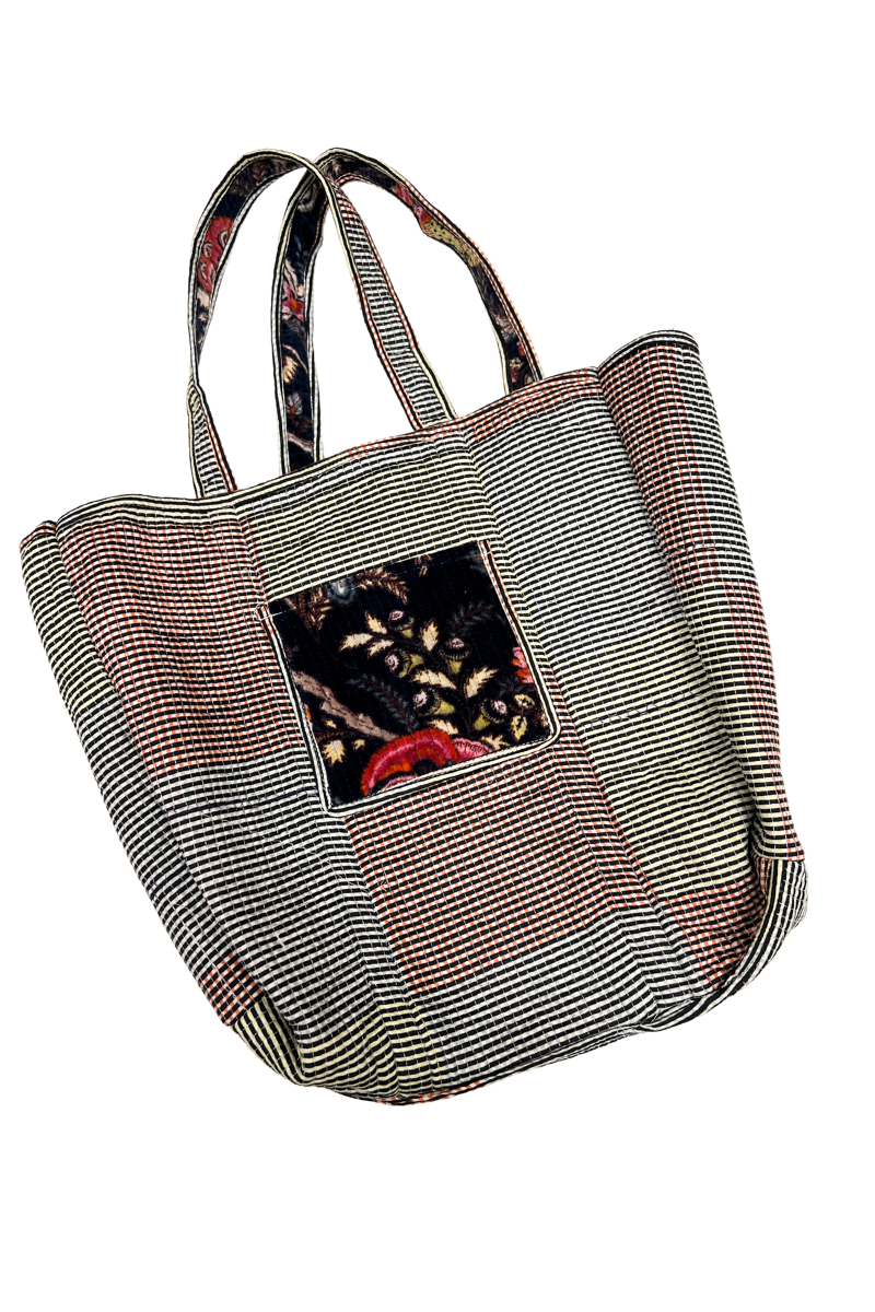 Shop Blue Floral Reversible Cotton Velvet Tote Bag By Origen - Origen Imports