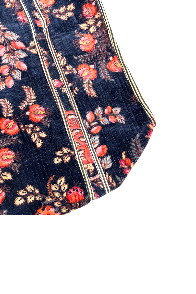 Shop Blue Floral Reversible Cotton Velvet Tote Bag By Origen - Origen Imports