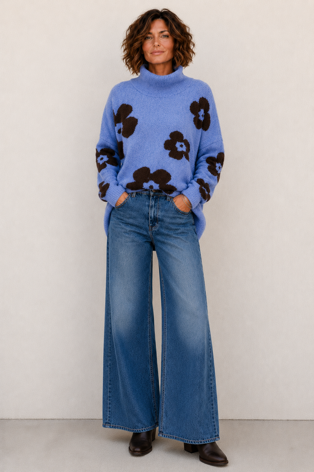 Blue Flower Relaxed Jumper