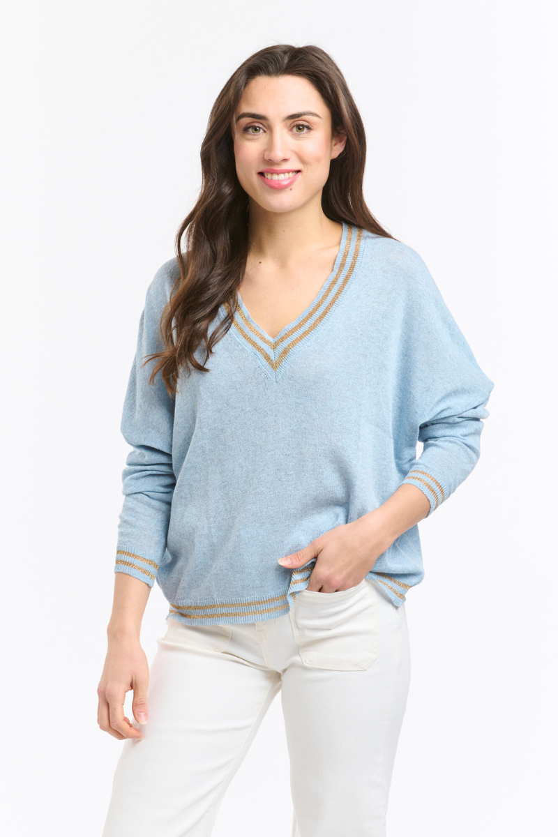 Shop Blue & Gold Lurex College Knit by Italian Star - Origen Imports
