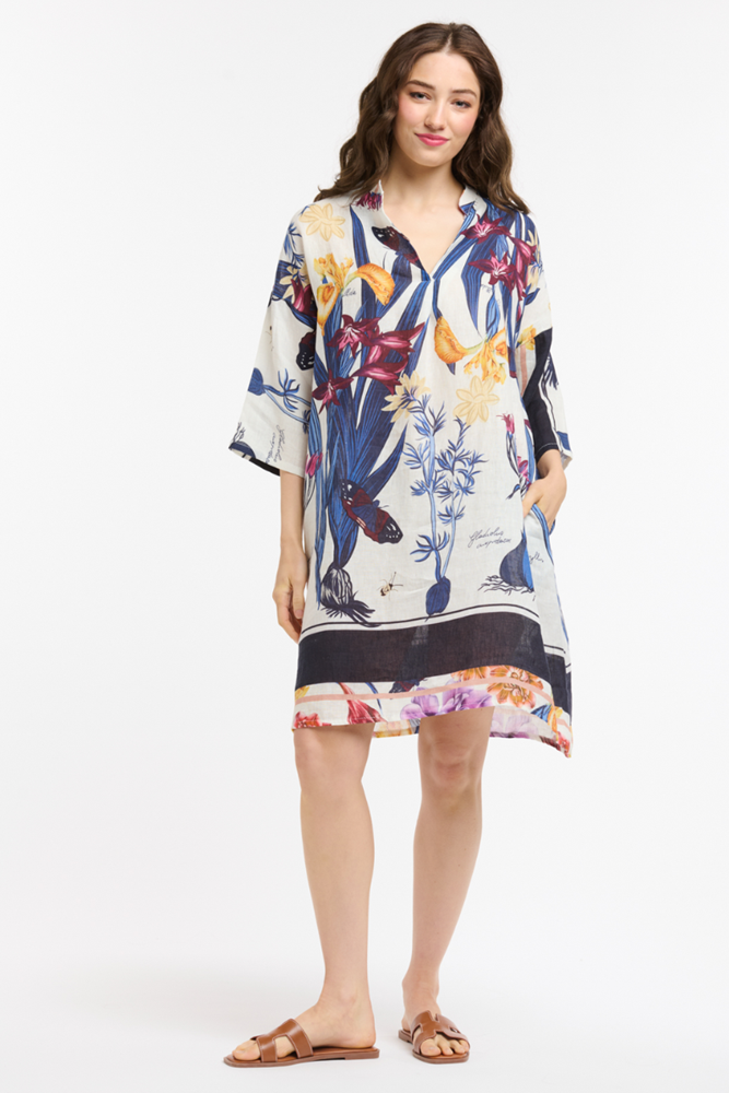 Shop Blue Linen Flower Dress by Urban Luxury - Origen Imports