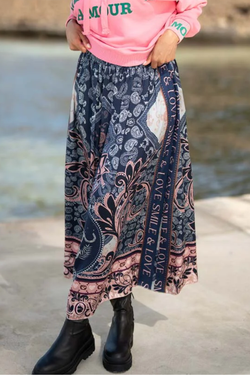 Shop Blue Ornaments Maxi Skirt By Miss Goodlife - Origen Imports