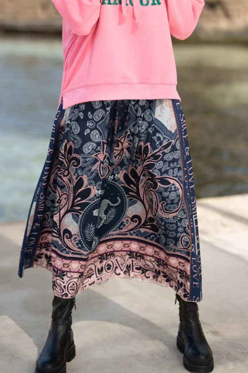 Shop Blue Ornaments Maxi Skirt By Miss Goodlife - Origen Imports