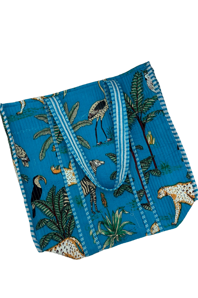 Shop Blue Tropical Velvet Cotton Bag - Origen Imports