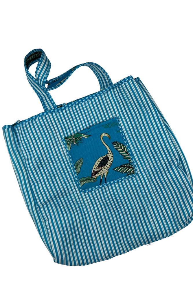 Shop Blue Tropical Velvet Cotton Bag - Origen Imports