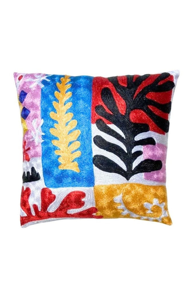 Botanical Silk Embroidered Floral Cushion