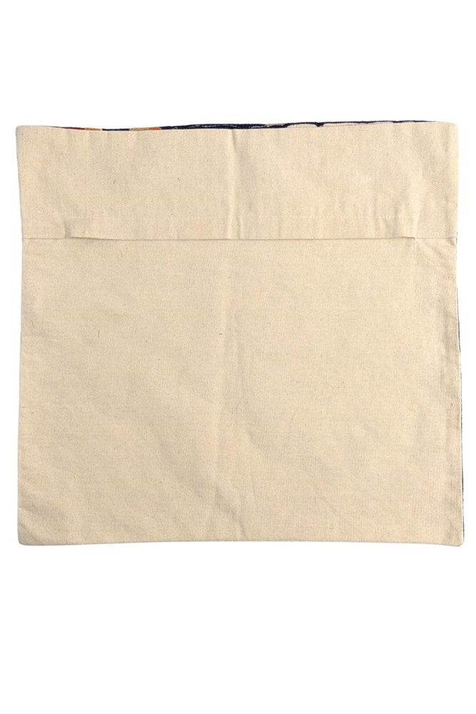 Botanical Cotton Embroidered Floral Cushion in Navy