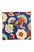 Botanical Cotton Embroidered Floral Cushion in Navy