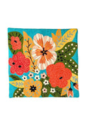 Botanical Cotton Embroidered Floral Cushion in Turquoise