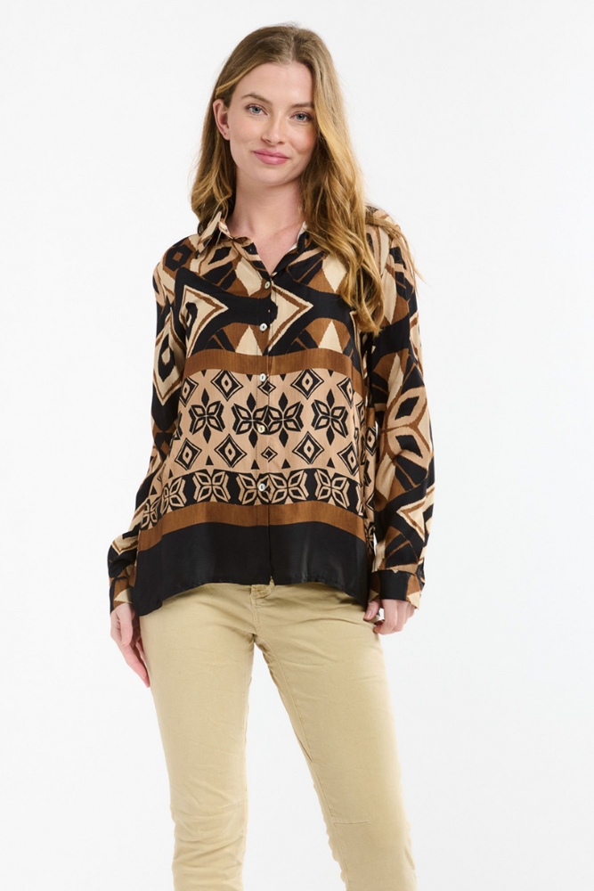 Shop Brown & Beige Monroe Button Shirt By Italian Star - Origen Imports