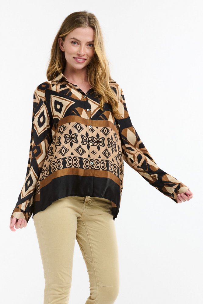Brown & Beige Monroe Button Shirt By Italian Star