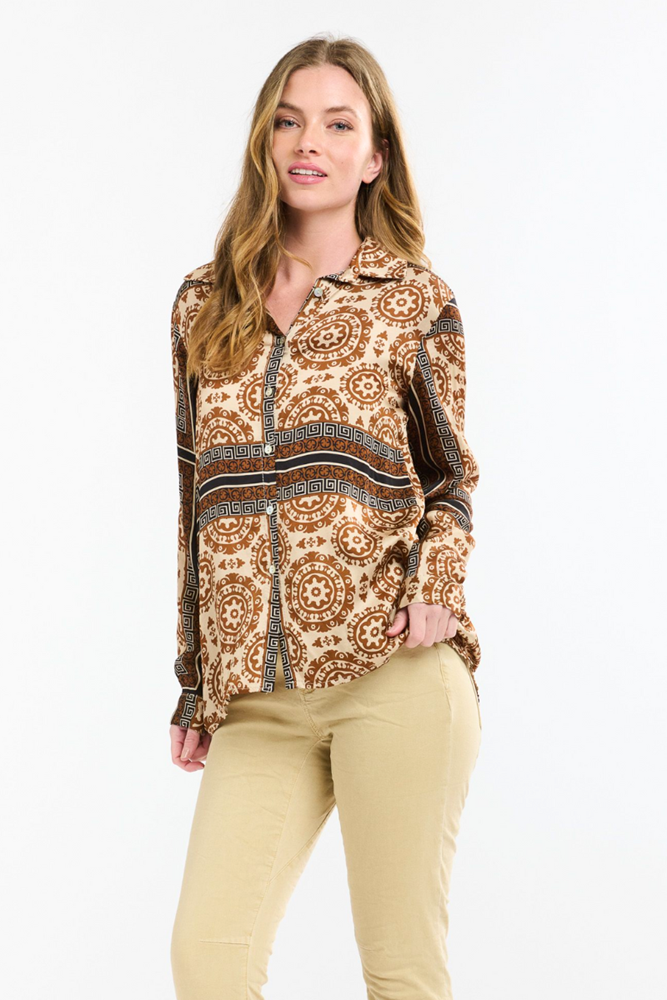Shop Brown & Cream Monroe Button Shirt By Italian Star - Origen Imports