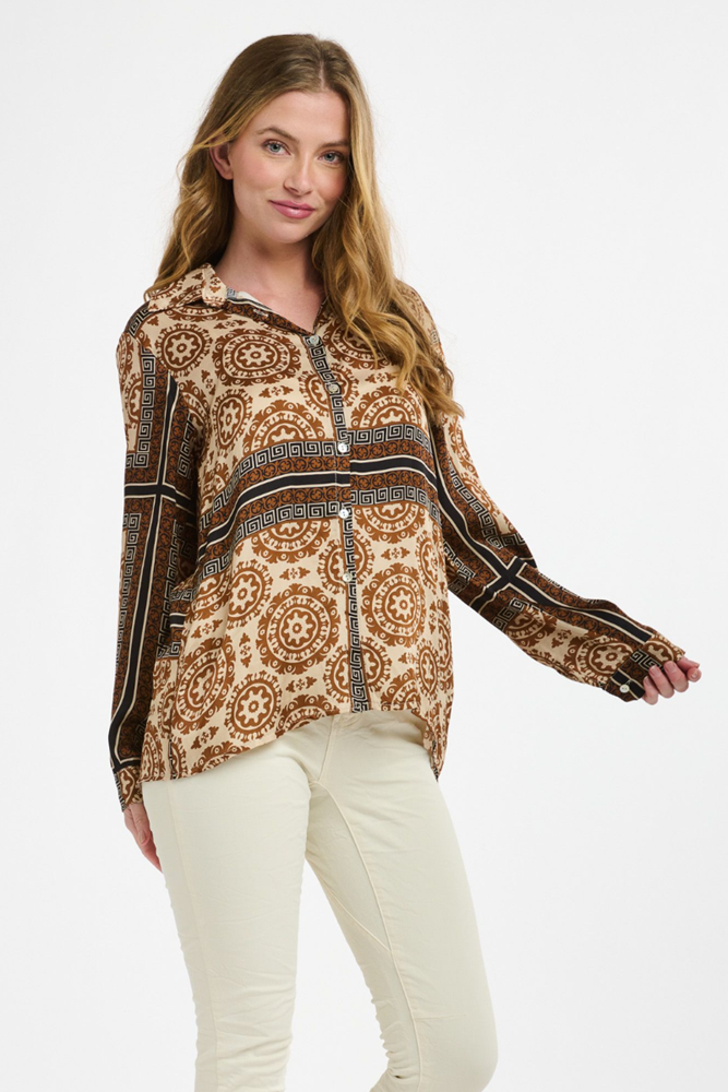 Shop Brown & Cream Monroe Button Shirt By Italian Star - Origen Imports