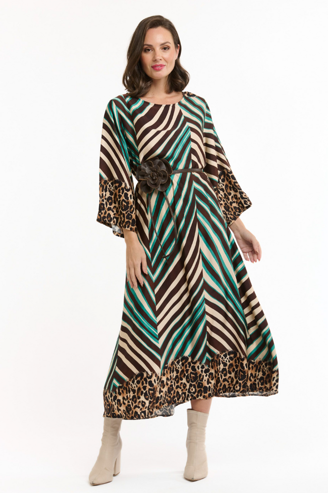 Shop Multi Stripe Animal Print Detail Dress - Origen Imports