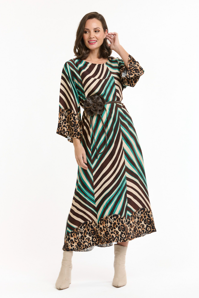 Shop Multi Stripe Animal Print Detail Dress - Origen Imports
