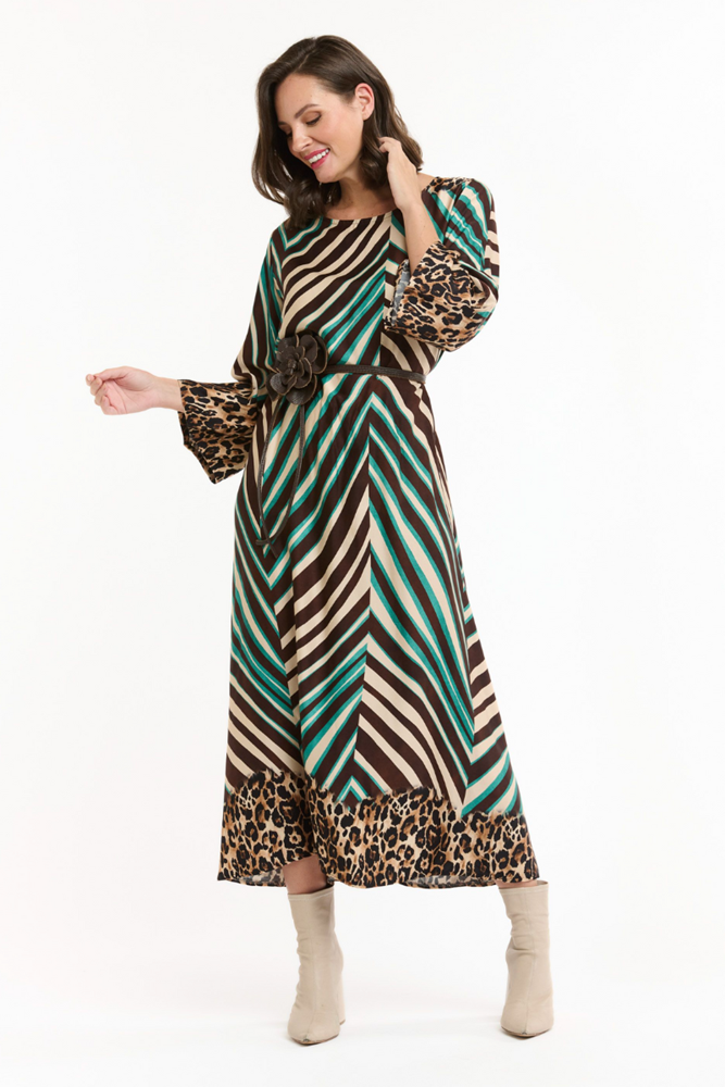 Shop Multi Stripe Animal Print Detail Dress - Origen Imports