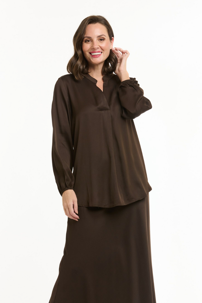 Shop Brown Mandarin Collar Shirt - Origen Imports