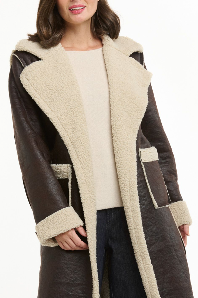 Shop Brown Shearling Lined Faux Coat - Origen Imports