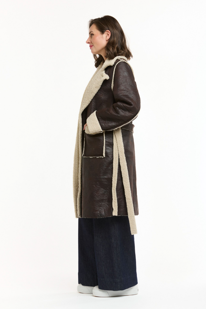 Shop Brown Shearling Lined Faux Coat - Origen Imports
