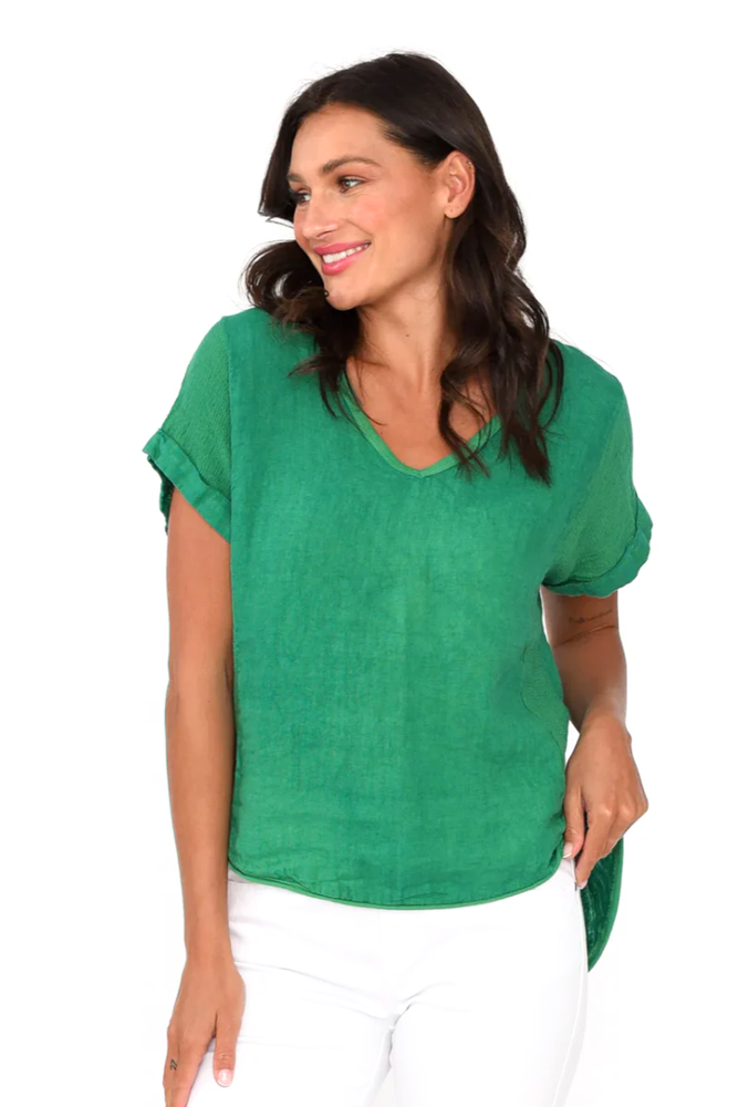 Calypso V Neck Short Sleeve Top - Gucci Green