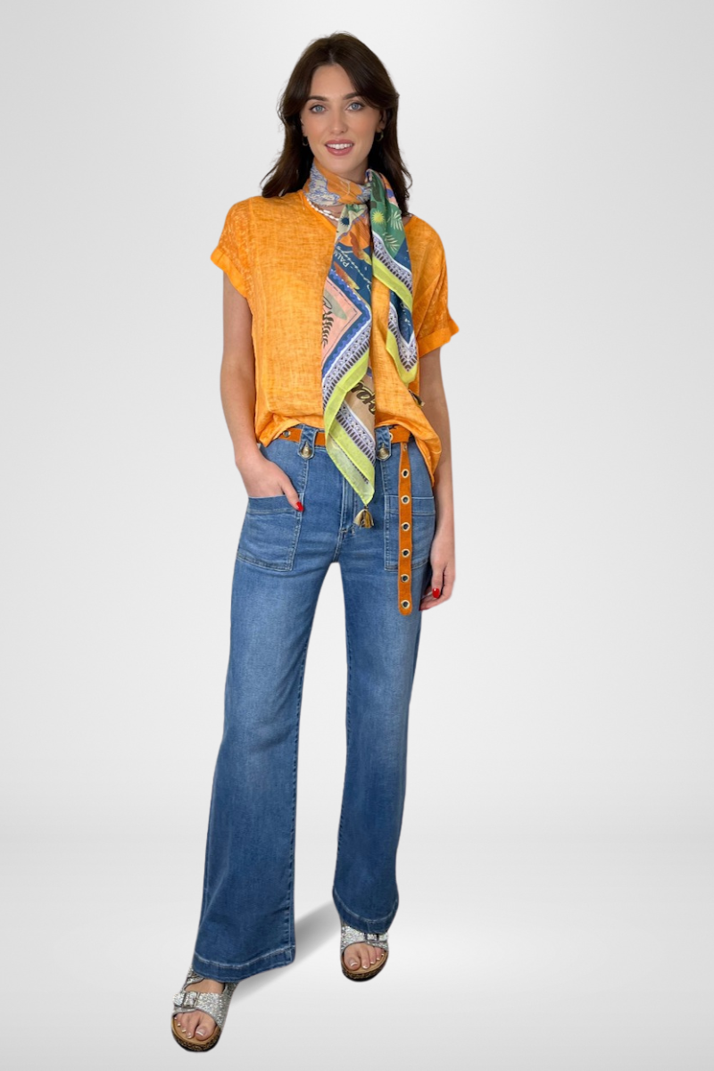 Shop 100% Cotton Printed Scarf in Lime Green & Pink: Square - Origen Imports