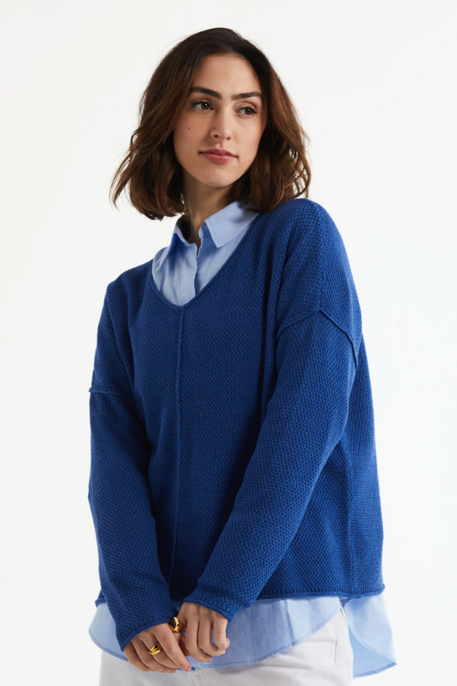 Shop Chambray Blue Birdseye Sweater LD & Co - Origen Imports