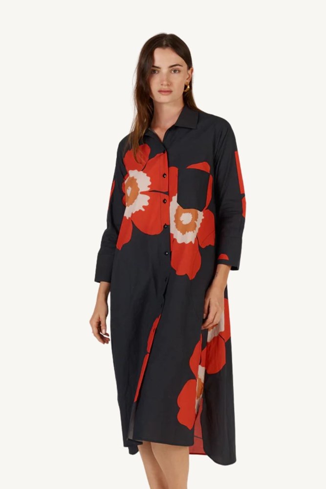 Shop Charcoal Poppy Shirt Dress By Itami - Origen Imports