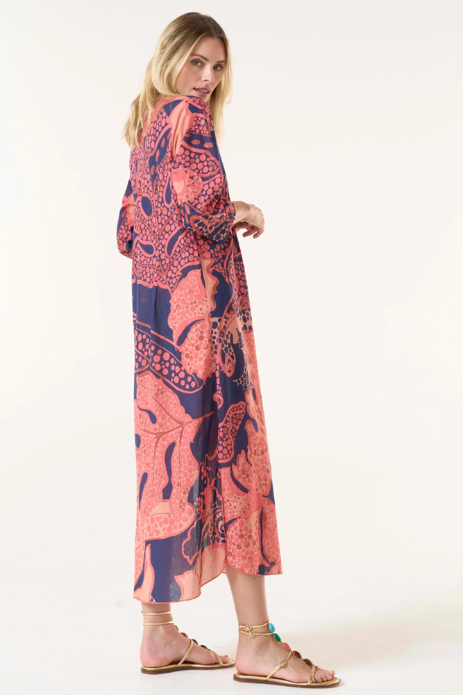 Shop Coral Long Poppy Portofino Cotton Dress By Oneseason - Origen Imports